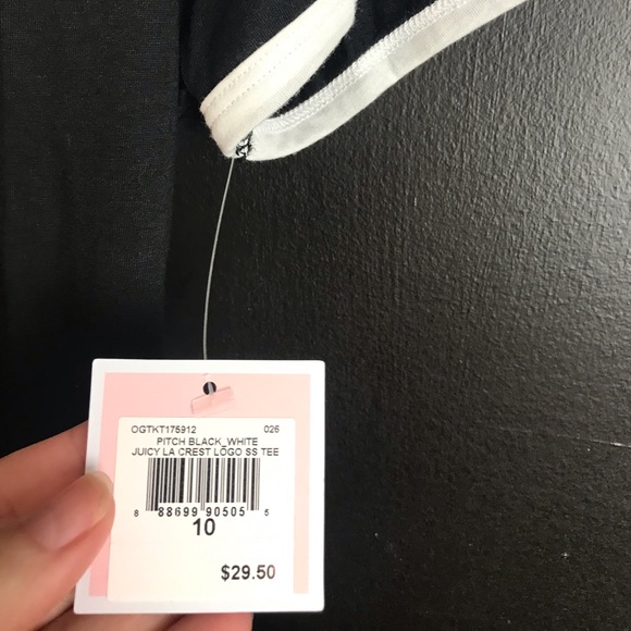 New JUICY COUTURE LA Crest Logo Tee T-shirt Black White Trim California JC Girls - Picture 9 of 11